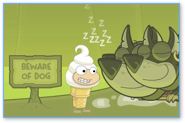 Cerberus asleep in Poptropica Mythology Island